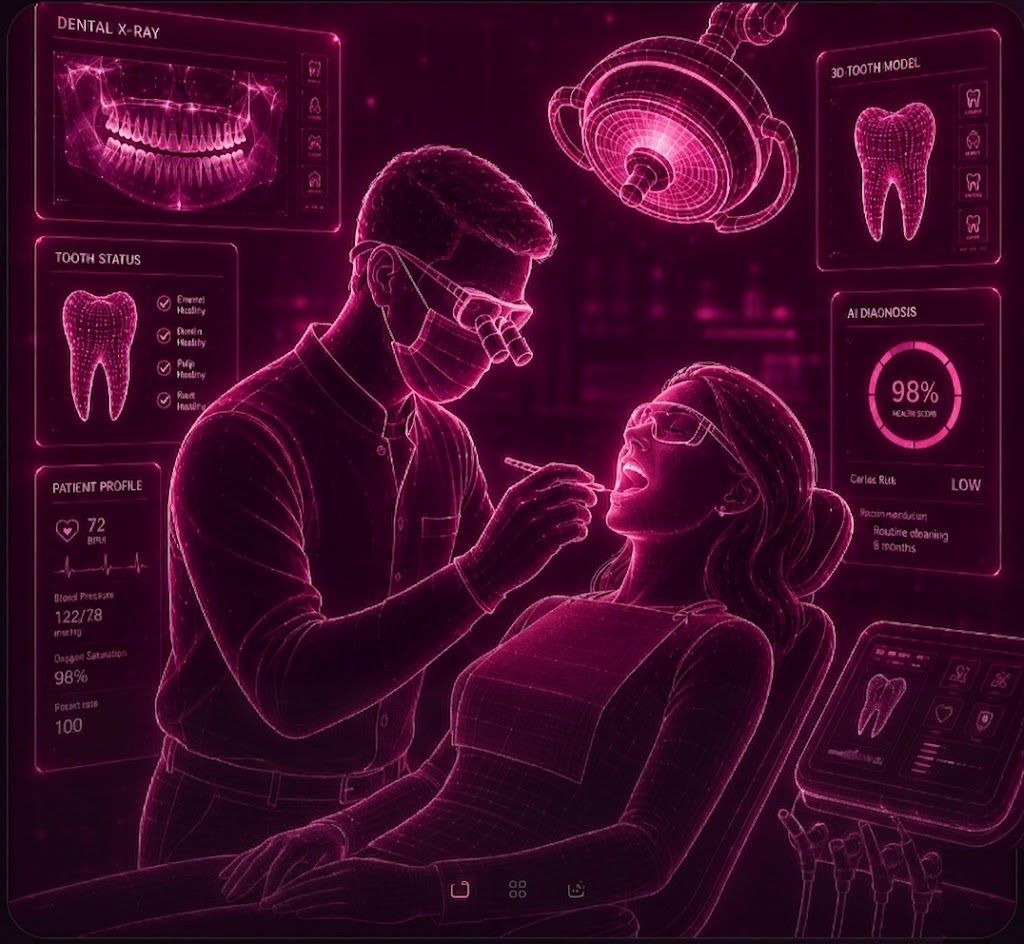 Dental student in immersive simulation